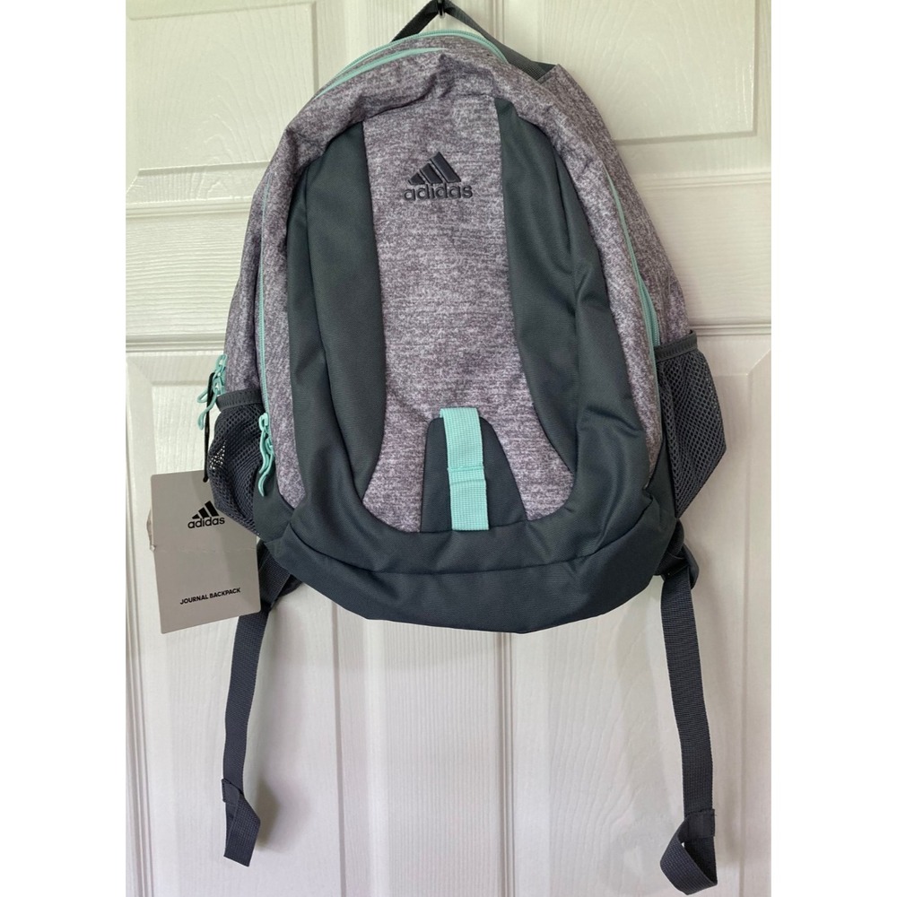 ADIDAS Youth Journal Backpack Gray Aqua NEW Water Resistant Padded School Sporty